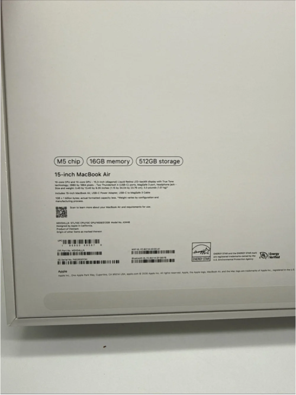 Apple MacBook Air EMPTY BOX ONLY 15” MDVD4LL/A Starlight with Insert